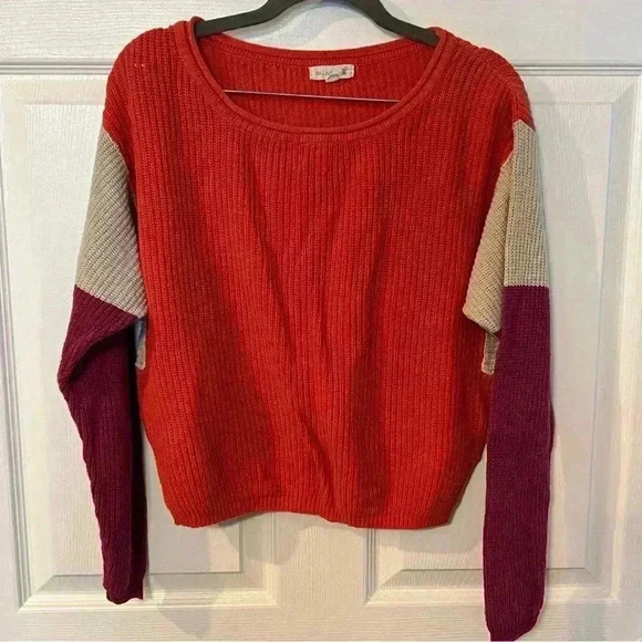 Mine Color Block Cropped Sweater Pink Red Cream Size Small, See pictures - Picture 1 of 5